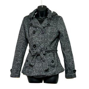 Ashley Outerwear Womens LS Hooded Charcoal Heather Fleece Lined Blazer Sz S